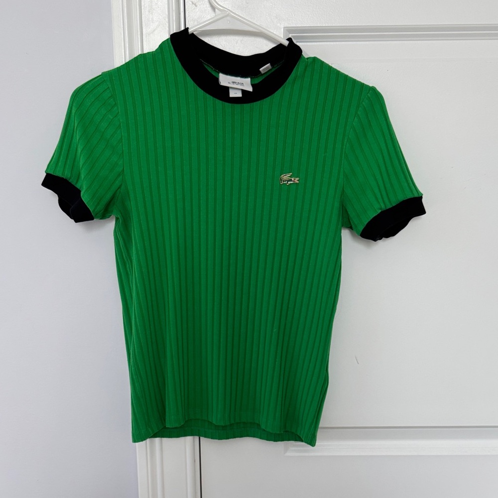 Lacoste Vibrant Green Ribbed Tee with Black Accents